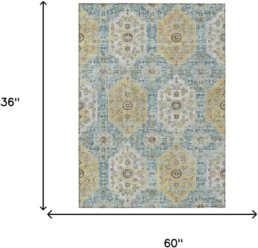 Teal Blue And Pewter Damask Washable Indoor Outdoor Area Rug Photo 6