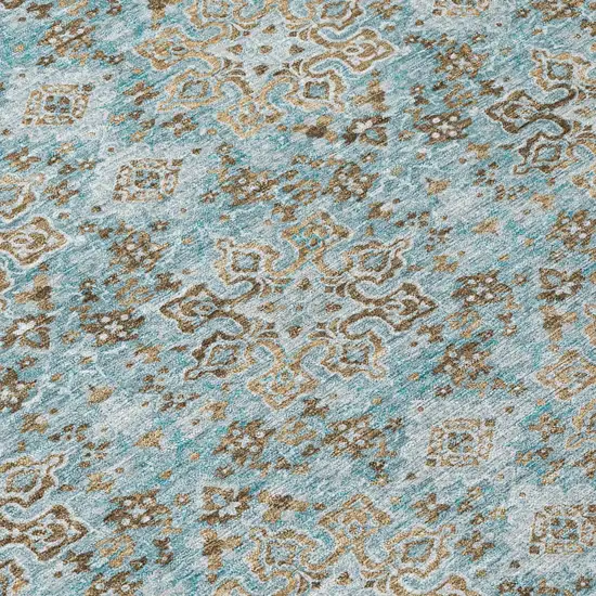 Teal Blue And Pewter Damask Washable Indoor Outdoor Area Rug Photo 4