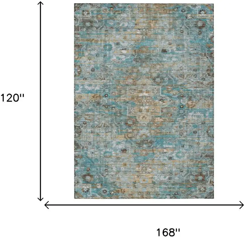 Teal Blue And Pewter Floral Medallion Washable Indoor Outdoor Area Rug Photo 5