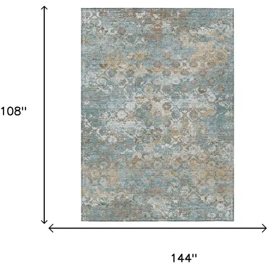 Teal Blue And Pewter Floral Medallion Washable Indoor Outdoor Area Rug Photo 5