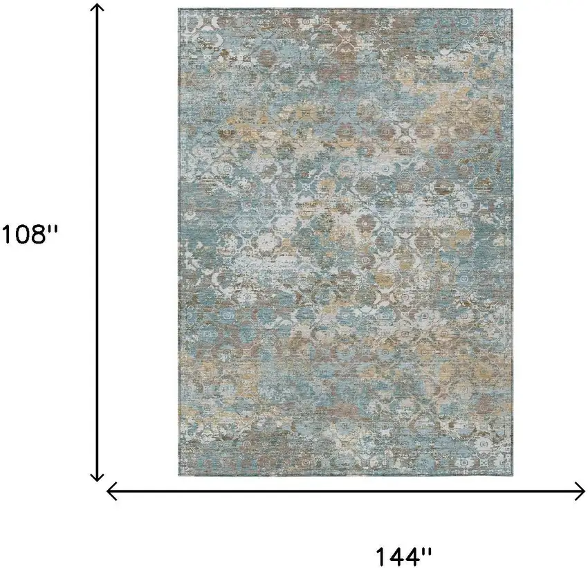 Teal Blue And Pewter Floral Medallion Washable Indoor Outdoor Area Rug Photo 5