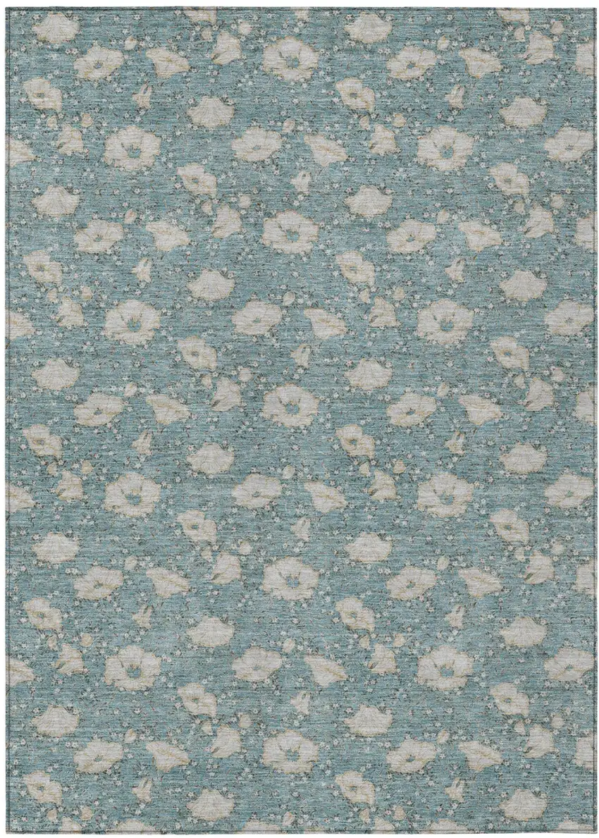 Teal Blue And Pewter Floral Washable Indoor Outdoor Area Rug Photo 2