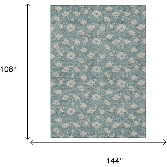 Teal Blue And Pewter Floral Washable Indoor Outdoor Area Rug Photo 5