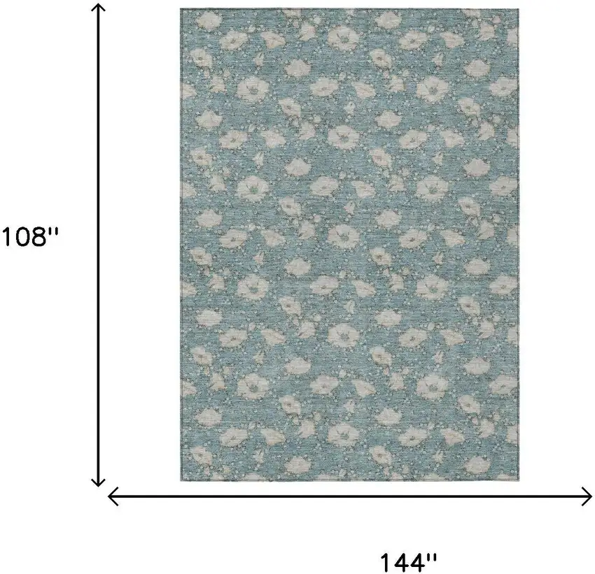 Teal Blue And Pewter Floral Washable Indoor Outdoor Area Rug Photo 5