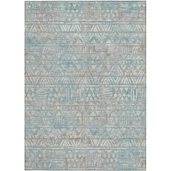 Teal Blue And Pewter Geometric Washable Indoor Outdoor Area Rug Photo 3