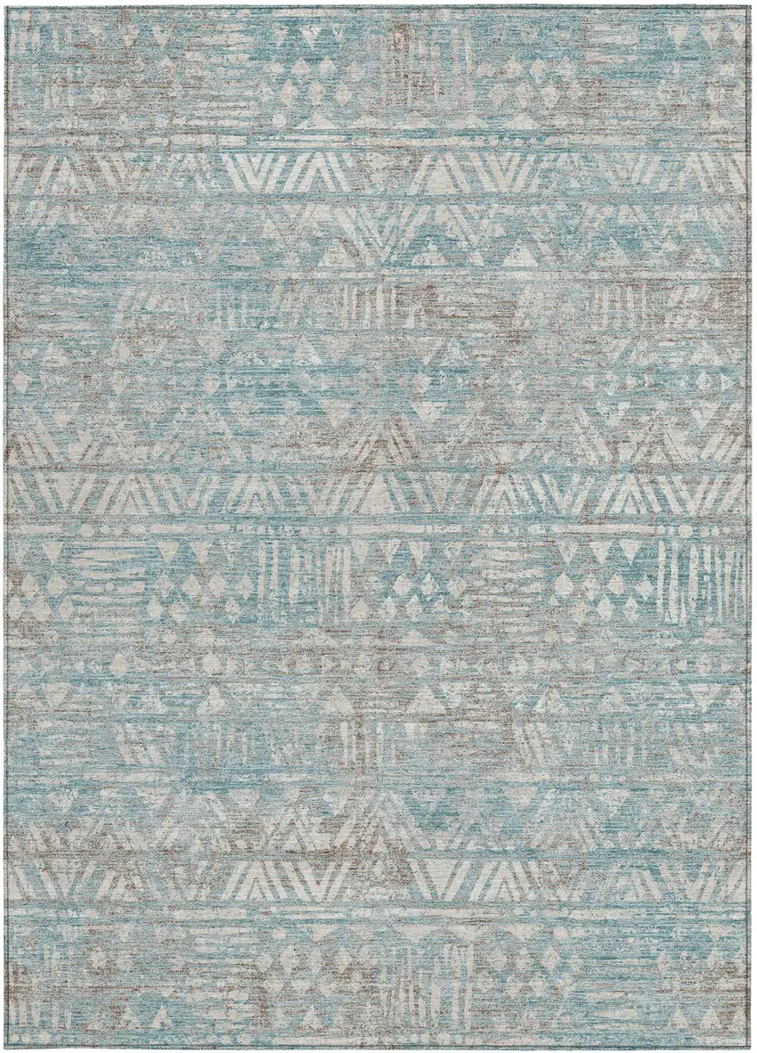 Teal Blue And Pewter Geometric Washable Indoor Outdoor Area Rug Photo 3
