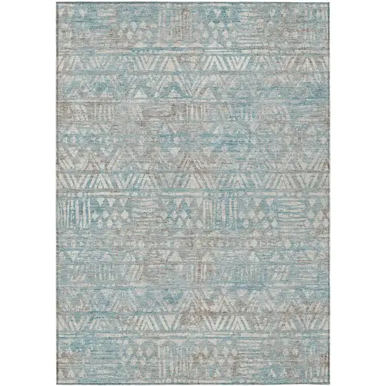 Teal Blue And Pewter Geometric Washable Indoor Outdoor Area Rug Photo 2