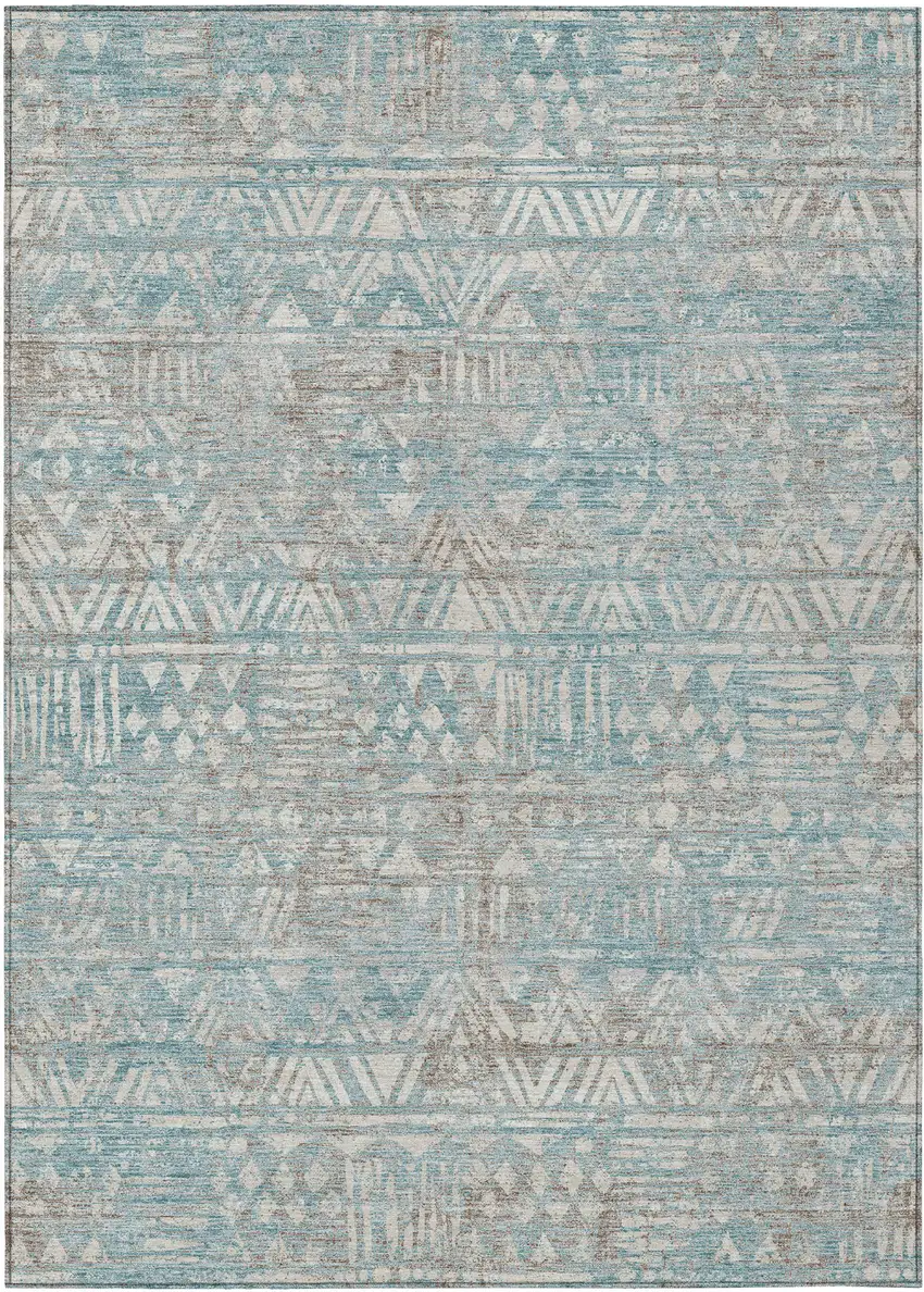 Teal Blue And Pewter Geometric Washable Indoor Outdoor Area Rug Photo 2