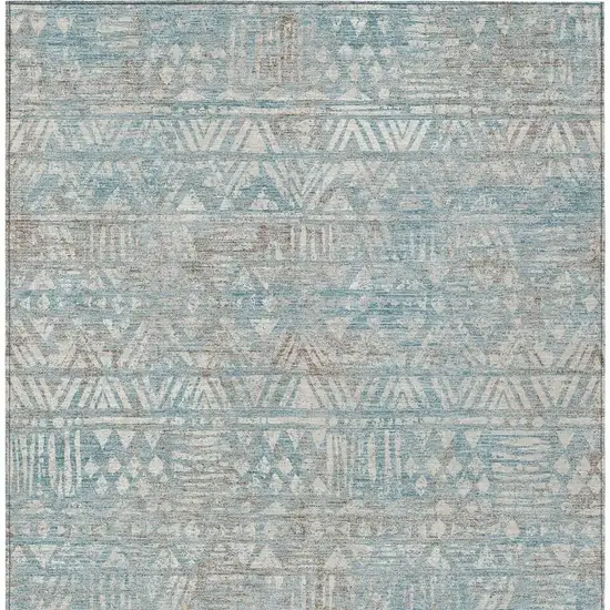 Teal Blue And Pewter Geometric Washable Indoor Outdoor Area Rug Photo 1