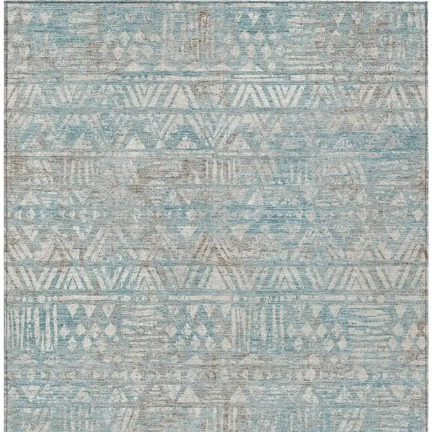 Teal Blue And Pewter Geometric Washable Indoor Outdoor Area Rug Photo 1