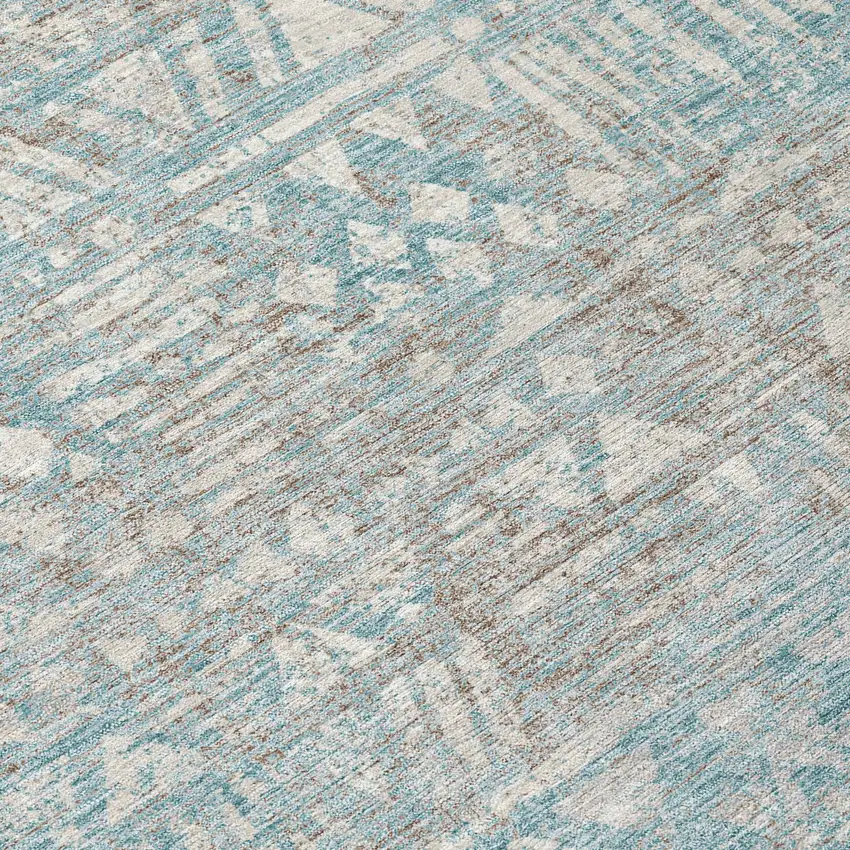 Teal Blue And Pewter Geometric Washable Indoor Outdoor Area Rug Photo 5