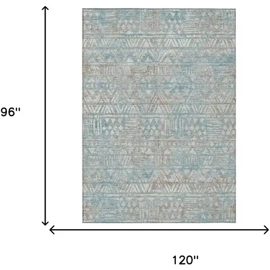 Teal Blue And Pewter Geometric Washable Indoor Outdoor Area Rug Photo 6