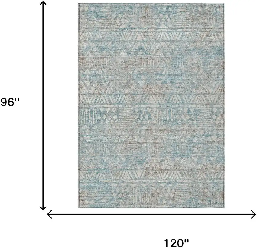 Teal Blue And Pewter Geometric Washable Indoor Outdoor Area Rug Photo 6