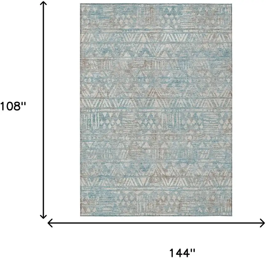 Teal Blue And Pewter Geometric Washable Indoor Outdoor Area Rug Photo 6