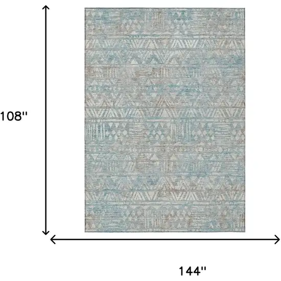 Teal Blue And Pewter Geometric Washable Indoor Outdoor Area Rug Photo 6