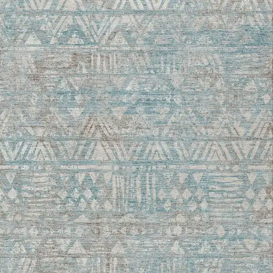 Teal Blue And Pewter Geometric Washable Indoor Outdoor Area Rug Photo 2