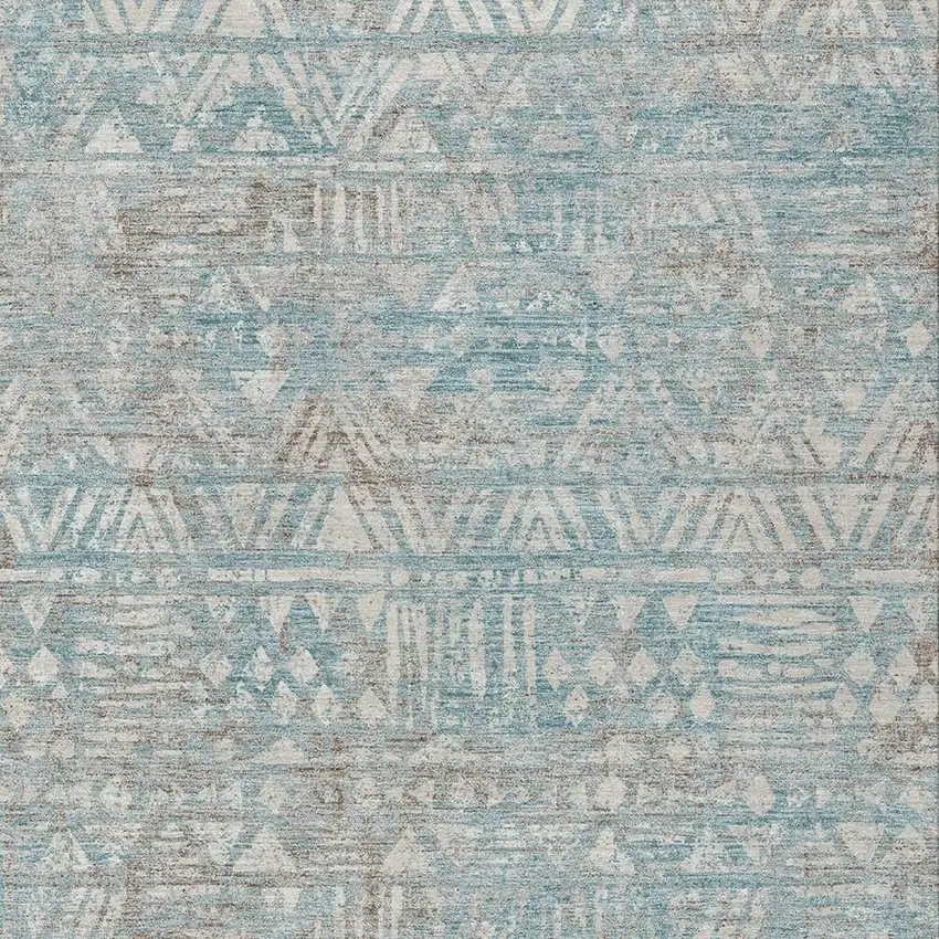 Teal Blue And Pewter Geometric Washable Indoor Outdoor Area Rug Photo 2