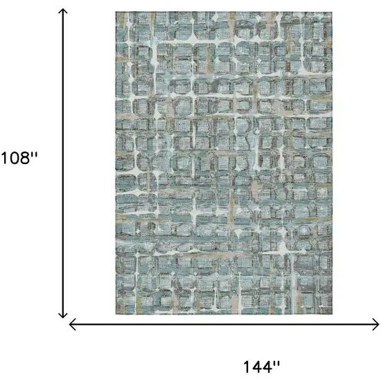 Teal Blue And Pewter Geometric Washable Indoor Outdoor Area Rug Photo 5
