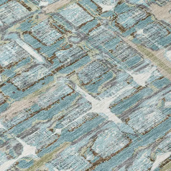 Teal Blue And Pewter Geometric Washable Indoor Outdoor Area Rug Photo 4