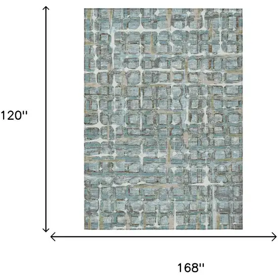 Teal Blue And Pewter Geometric Washable Indoor Outdoor Area Rug Photo 5