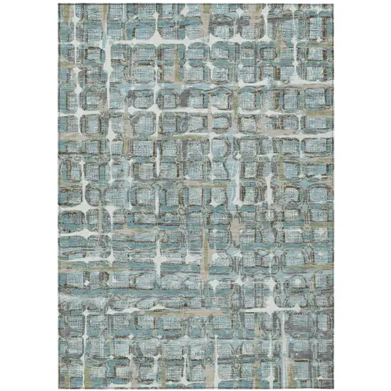 Teal Blue And Pewter Geometric Washable Indoor Outdoor Area Rug Photo 2