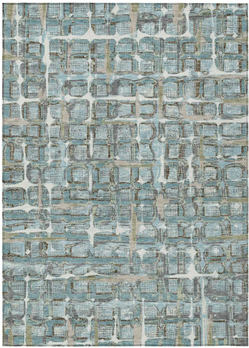Teal Blue And Pewter Geometric Washable Indoor Outdoor Area Rug Photo 2