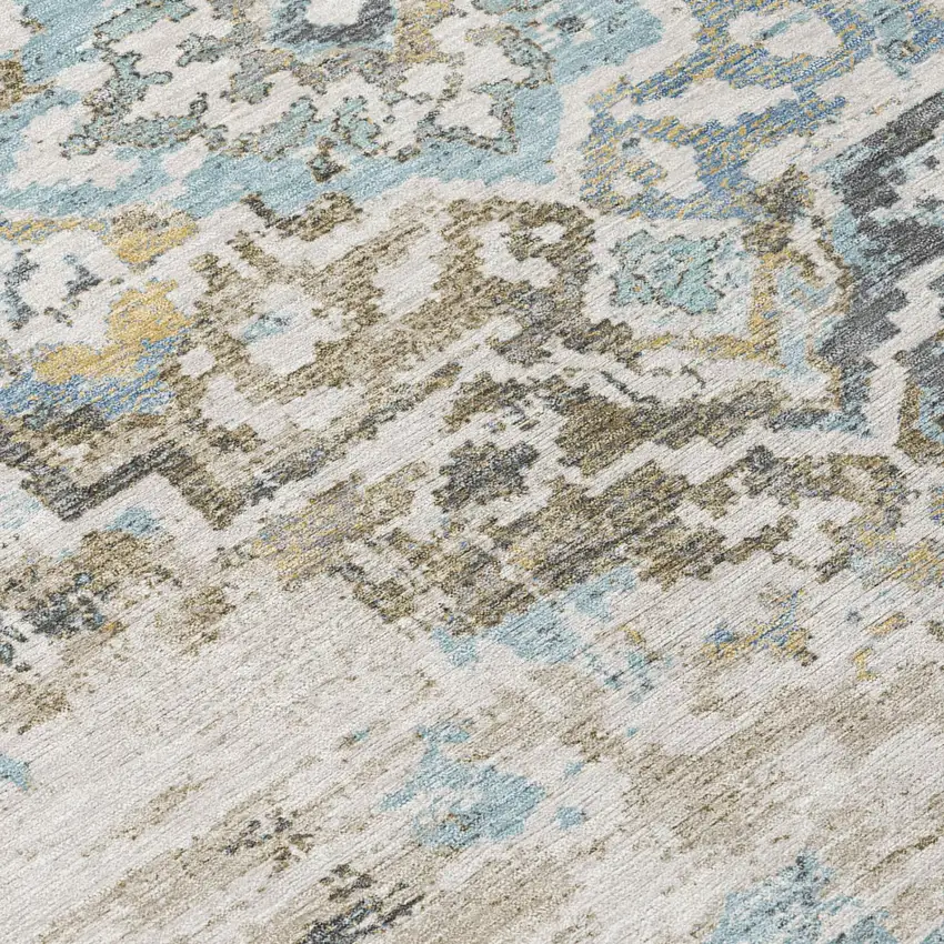 Teal Blue And Pewter Medallion Washable Indoor Outdoor Area Rug Photo 4
