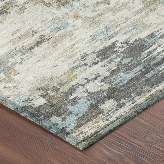 Teal Blue And Pewter Medallion Washable Indoor Outdoor Area Rug Photo 3