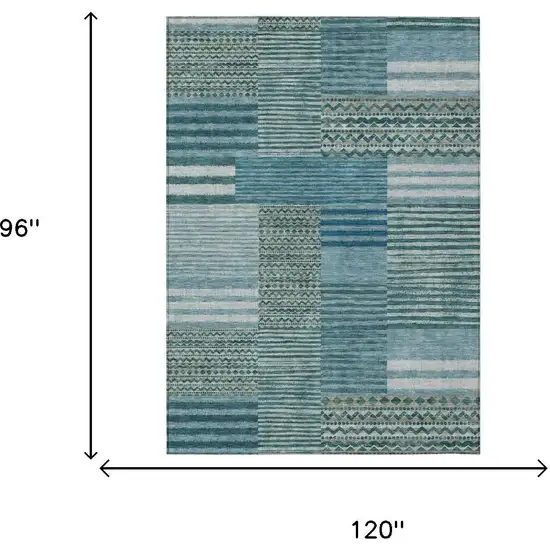 Teal Blue And Pewter Striped Washable Indoor Outdoor Area Rug Photo 7