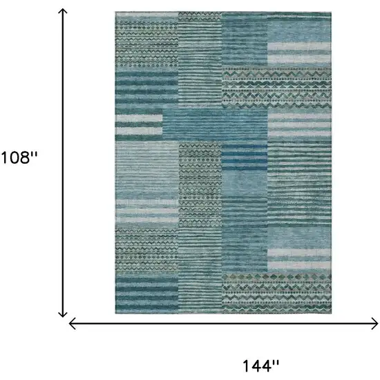 Teal Blue And Pewter Striped Washable Indoor Outdoor Area Rug Photo 7