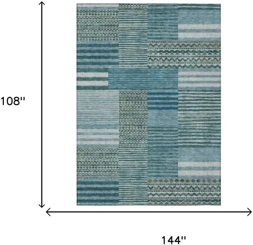 Teal Blue And Pewter Striped Washable Indoor Outdoor Area Rug Photo 7