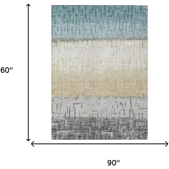 Teal Blue And Pewter Striped Washable Indoor Outdoor Area Rug Photo 5