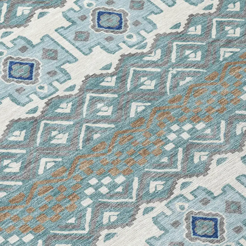 Teal Blue And Pewter Striped Washable Indoor Outdoor Area Rug Photo 4