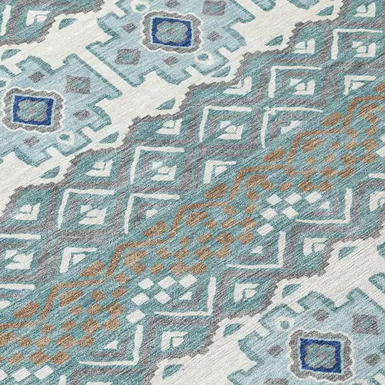 Teal Blue And Pewter Striped Washable Indoor Outdoor Area Rug Photo 4