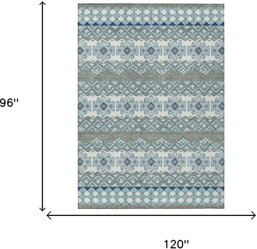 Teal Blue And Pewter Striped Washable Indoor Outdoor Area Rug Photo 5