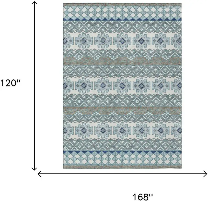 Teal Blue And Pewter Striped Washable Indoor Outdoor Area Rug Photo 5