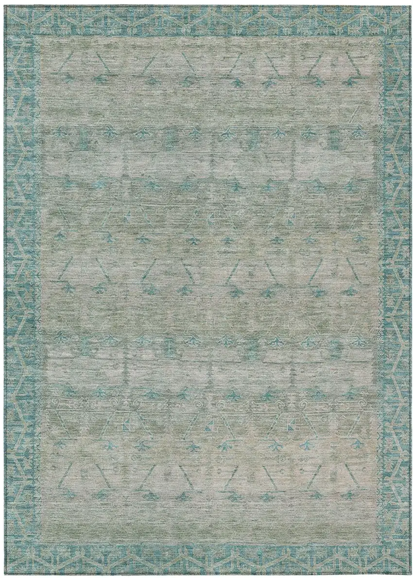 Teal Blue And Pewter Tribal Washable Indoor Outdoor Area Rug Photo 2