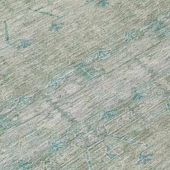 Teal Blue And Pewter Tribal Washable Indoor Outdoor Area Rug Photo 6