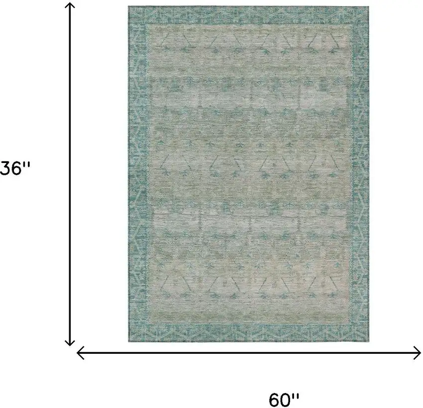 Teal Blue And Pewter Tribal Washable Indoor Outdoor Area Rug Photo 7