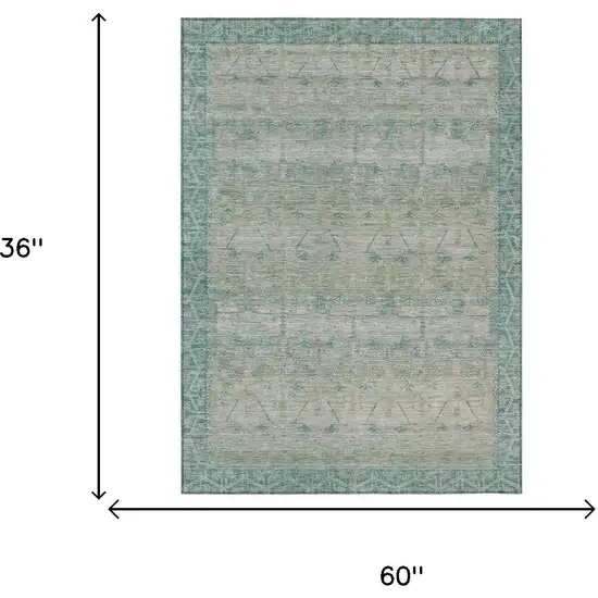 Teal Blue And Pewter Tribal Washable Indoor Outdoor Area Rug Photo 7