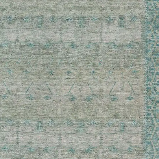 Teal Blue And Pewter Tribal Washable Indoor Outdoor Area Rug Photo 3