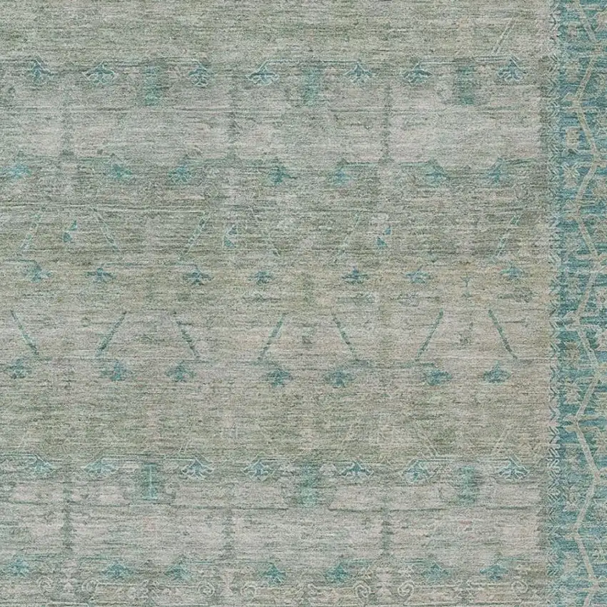 Teal Blue And Pewter Tribal Washable Indoor Outdoor Area Rug Photo 3