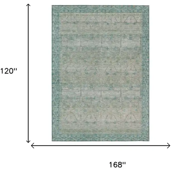 Teal Blue And Pewter Tribal Washable Indoor Outdoor Area Rug Photo 7