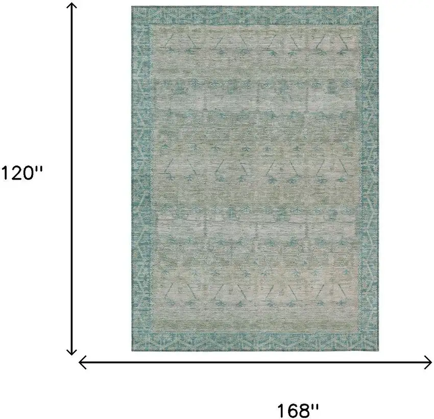 Teal Blue And Pewter Tribal Washable Indoor Outdoor Area Rug Photo 7