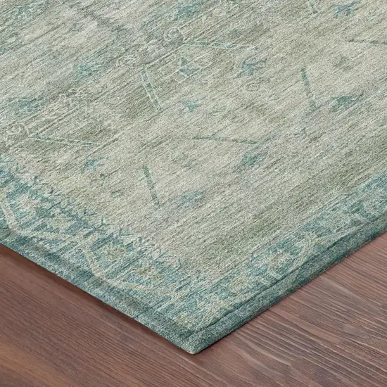 Teal Blue And Pewter Tribal Washable Indoor Outdoor Area Rug Photo 5