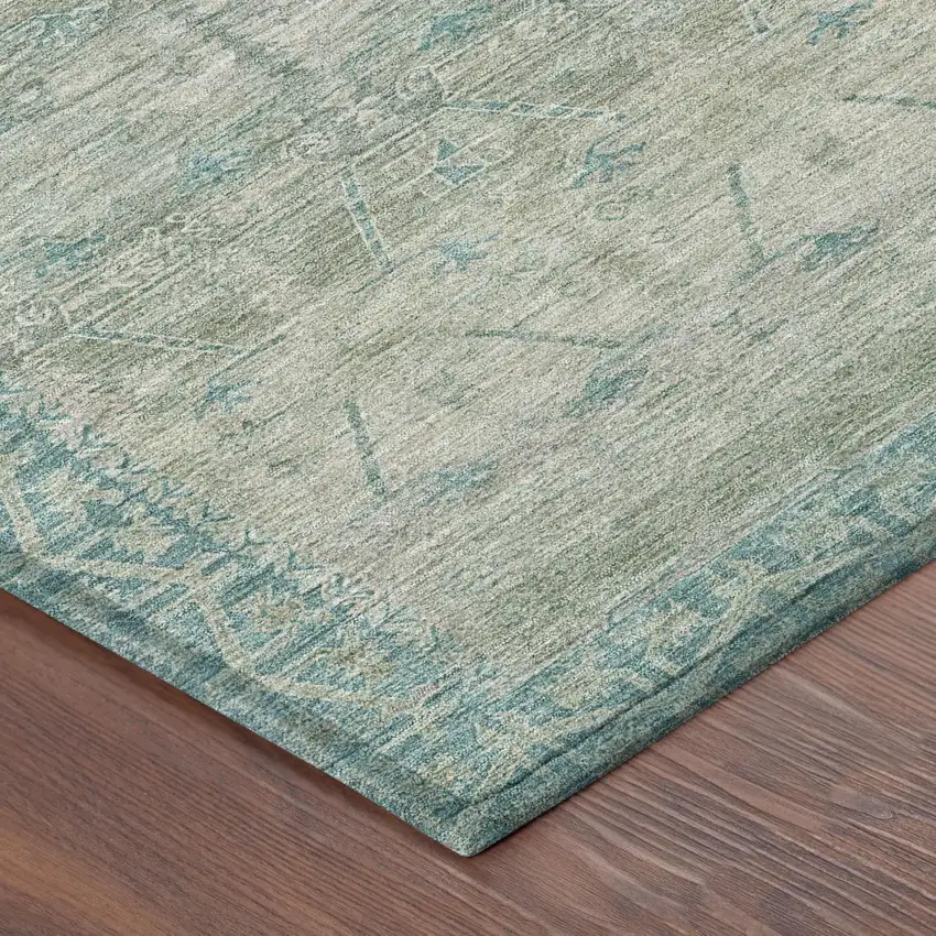 Teal Blue And Pewter Tribal Washable Indoor Outdoor Area Rug Photo 5