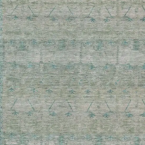 Teal Blue And Pewter Tribal Washable Indoor Outdoor Area Rug Photo 3