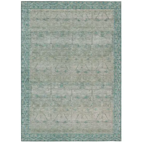 Teal Blue And Pewter Tribal Washable Indoor Outdoor Area Rug Photo 2