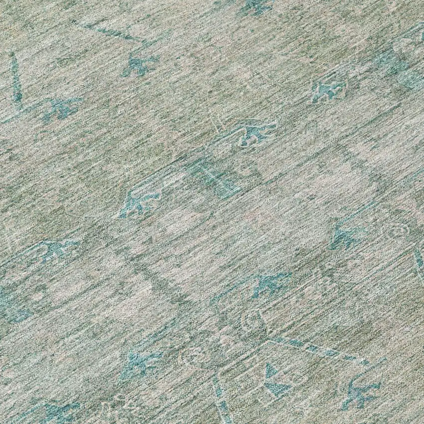 Teal Blue And Pewter Tribal Washable Indoor Outdoor Area Rug Photo 6