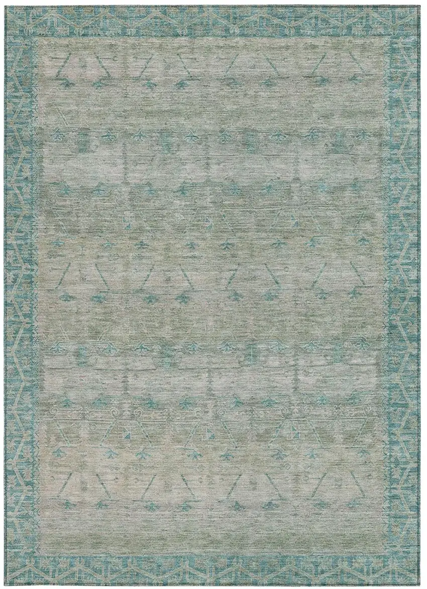Teal Blue And Pewter Tribal Washable Indoor Outdoor Area Rug Photo 4